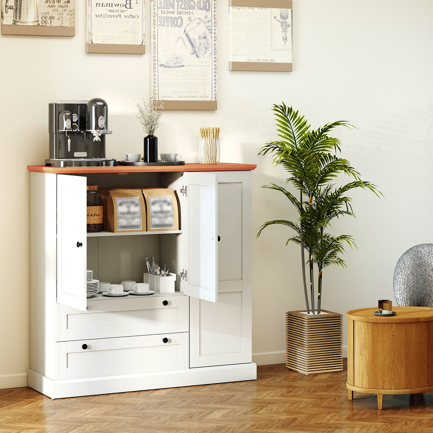 47.5 Inch Freestanding Kitchen Pantry Cabinet with Drawers and Doors, Farmhouse Storage Organizer