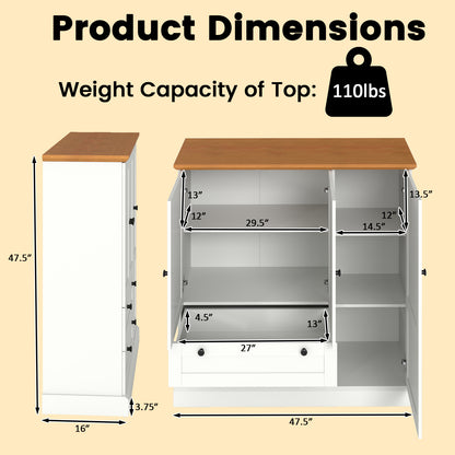 47.5 Inch Freestanding Kitchen Pantry Cabinet with Drawers and Doors, Farmhouse Storage Organizer