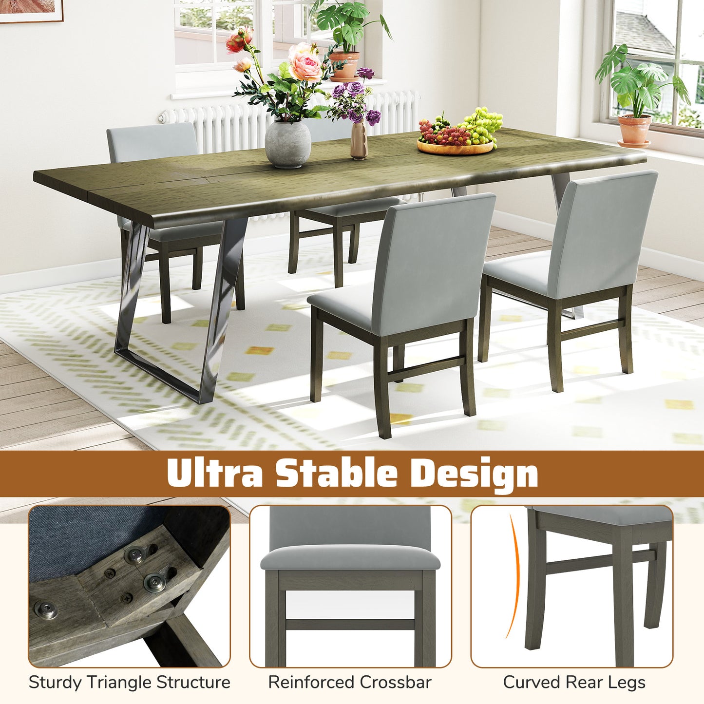 Velvet Upholstered Dining Chairs with High Backrest and Solid Rubber Wood Legs Set of 2