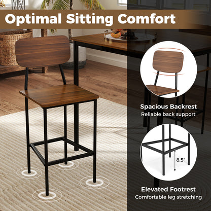 Modern 5 Piece Counter Height Dining Set with Square Table and 4 Bar Stools Teak Finish