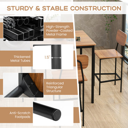 Modern 5 Piece Counter Height Dining Set with Square Table and 4 Bar Stools Walnut Finish