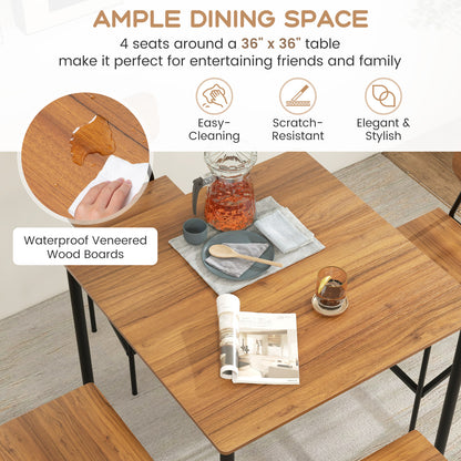 Modern 5 Piece Counter Height Dining Set with Square Table and 4 Bar Stools Walnut Finish