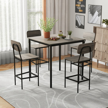 Modern 5 Piece Counter Height Dining Set with Square Table and 4 Bar Stools Grey Finish