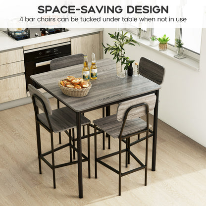 Modern 5 Piece Counter Height Dining Set with Square Table and 4 Bar Stools Grey Finish