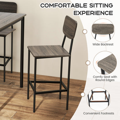 Modern 5 Piece Counter Height Dining Set with Square Table and 4 Bar Stools Grey Finish
