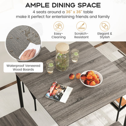 Modern 5 Piece Counter Height Dining Set with Square Table and 4 Bar Stools Grey Finish