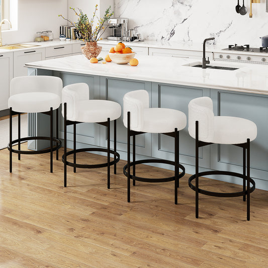 Boucle Counter Stools with Curved Backrest 24 Inch Set of 4