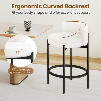 Boucle Counter Stools with Curved Backrest 24 Inch Set of 4