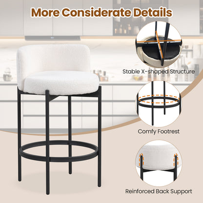 Boucle Counter Stools with Curved Backrest 24 Inch Set of 4
