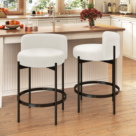 Boucle Counter Stools with Curved Backrest 24 Inch Set of 2