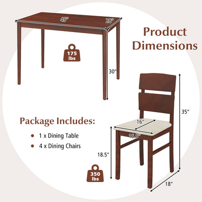Elegant 5-Piece Dining Set for 4 with High Curved Back Chairs and Durable Table
