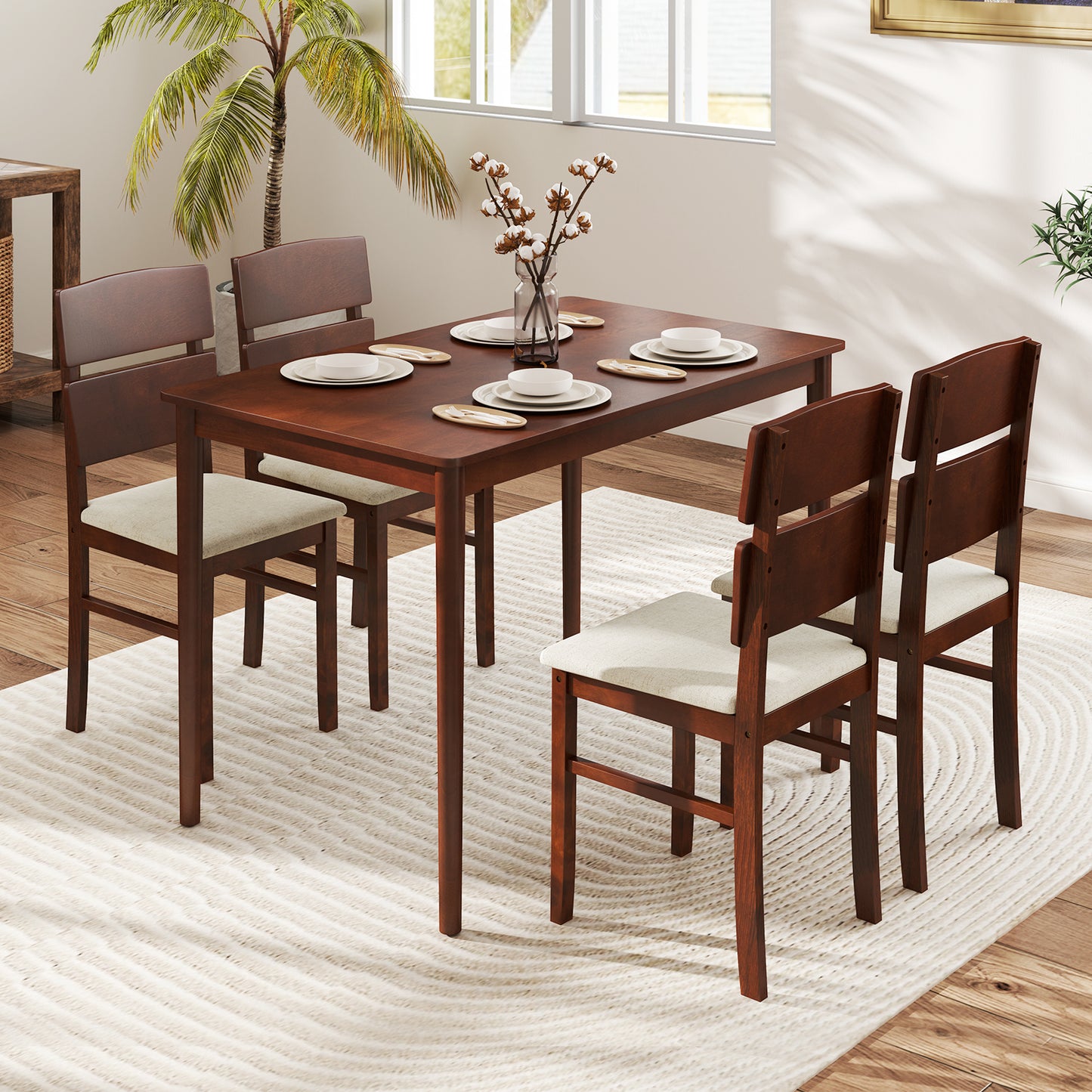 Elegant 5-Piece Dining Set for 4 with High Curved Back Chairs and Durable Table