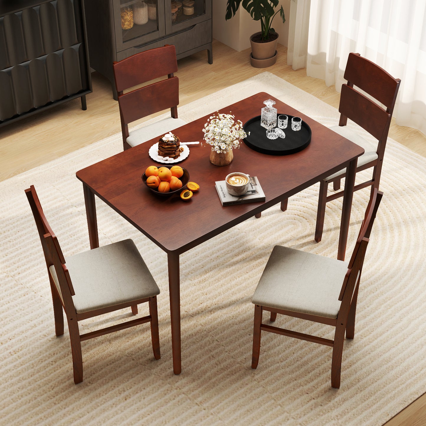 Elegant 5-Piece Dining Set for 4 with High Curved Back Chairs and Durable Table