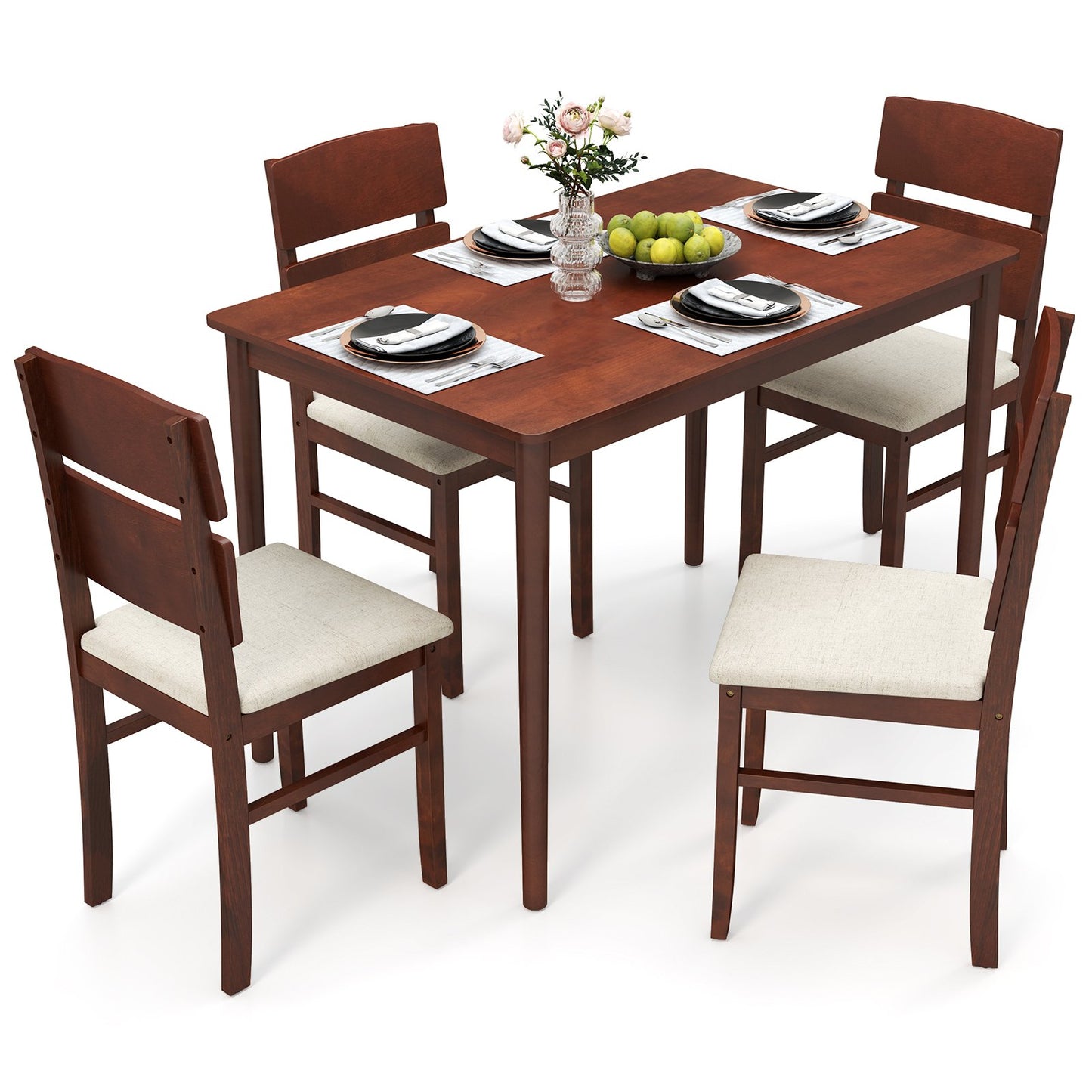 Elegant 5-Piece Dining Set for 4 with High Curved Back Chairs and Durable Table