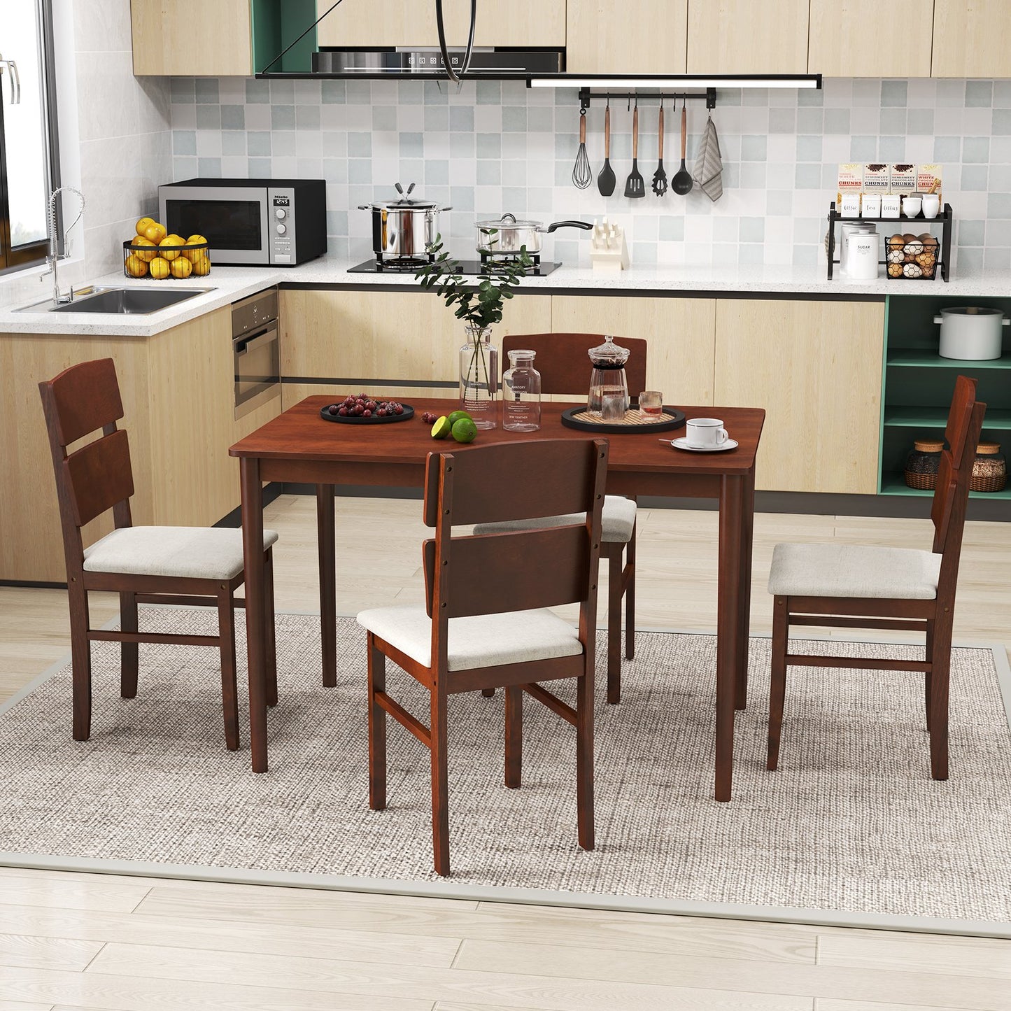 Elegant 5-Piece Dining Set for 4 with High Curved Back Chairs and Durable Table