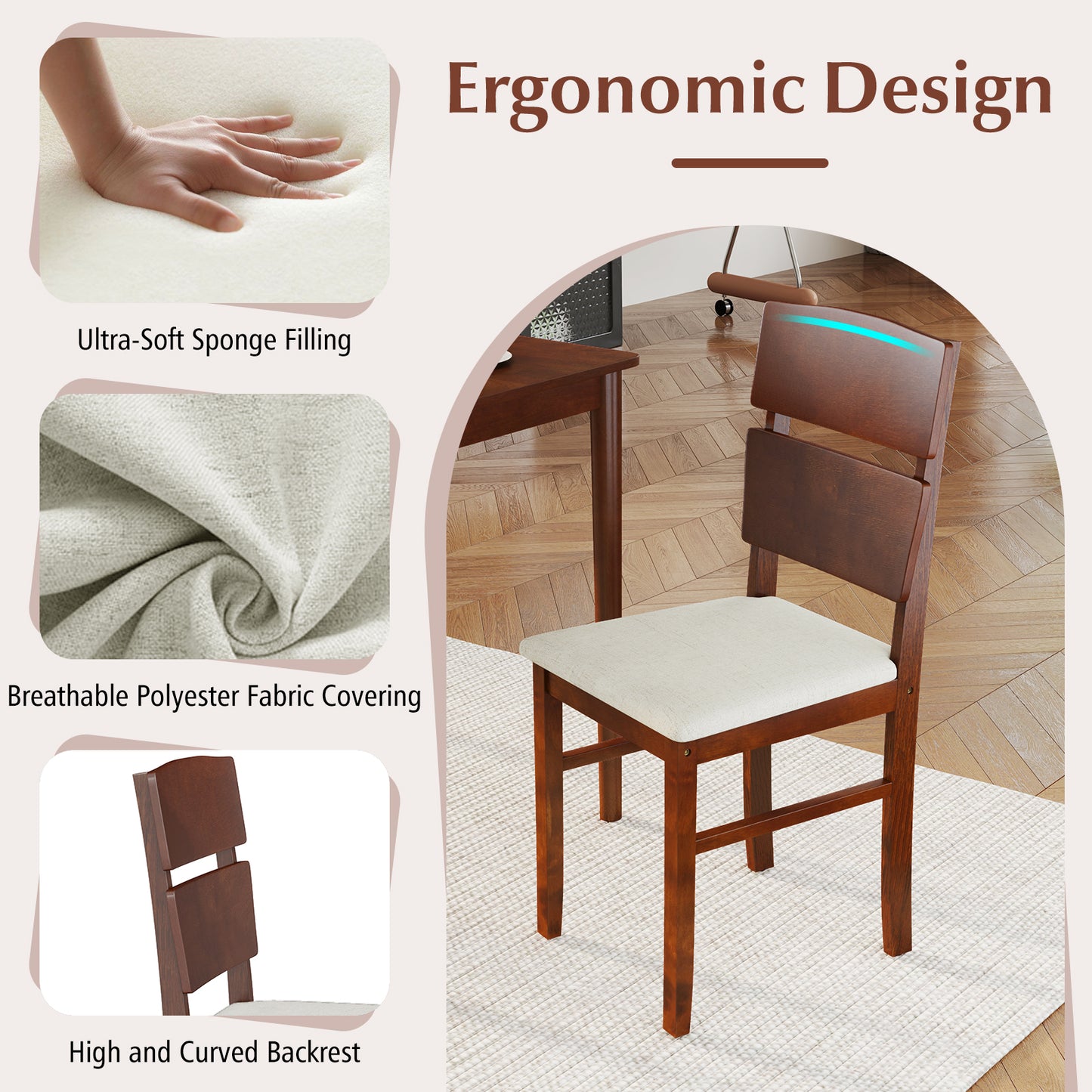 Elegant 5-Piece Dining Set for 4 with High Curved Back Chairs and Durable Table