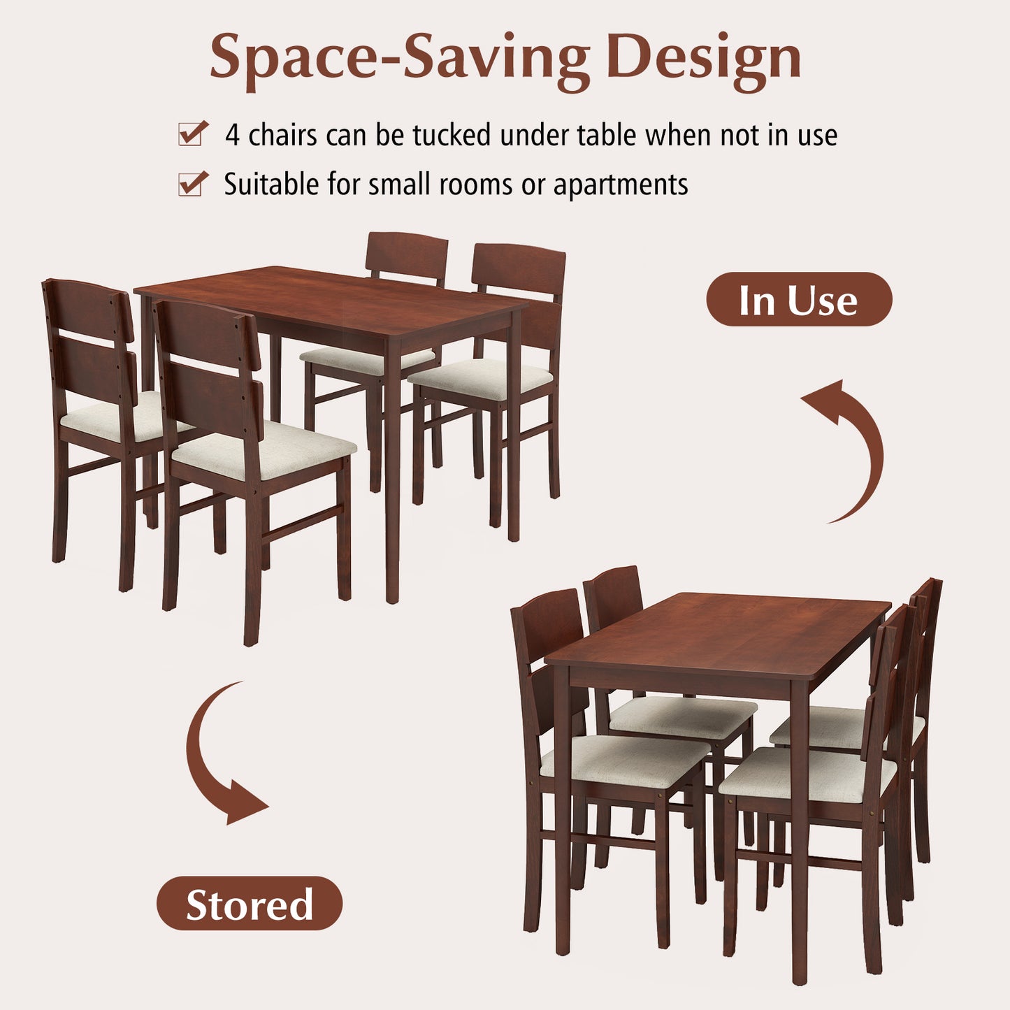 Elegant 5-Piece Dining Set for 4 with High Curved Back Chairs and Durable Table