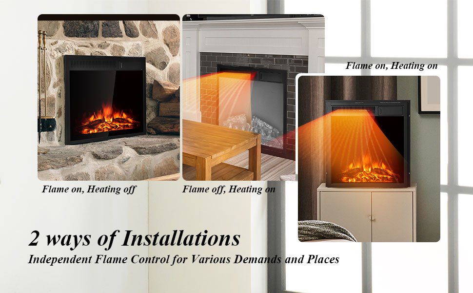 Freestanding & Recessed Electric Fireplace Heater - 22.5 Inch