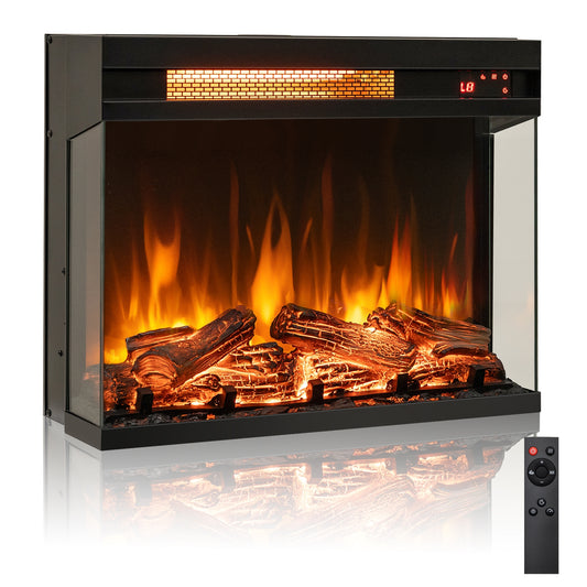 23 Inch 3-Sided Electric Fireplace Insert with 1500W Heater & Adjustable Settings