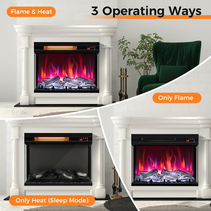 23 Inch 3-Sided Electric Fireplace Insert with 1500W Heater & Adjustable Settings