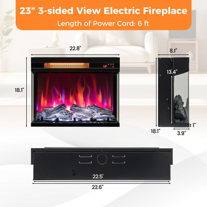 23 Inch 3-Sided Electric Fireplace Insert with 1500W Heater & Adjustable Settings