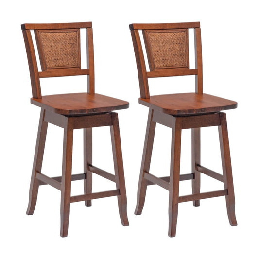 24.5 Inch Swivel Bar Stools Set of 2 with Rattan Back and Comfortable Footrests