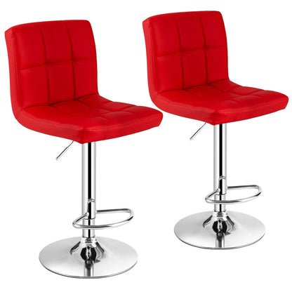 Set of 2 Modern PU Leather Bar Stools with Adjustable Height, Swivel Seat, Backrest and Footrest - Red