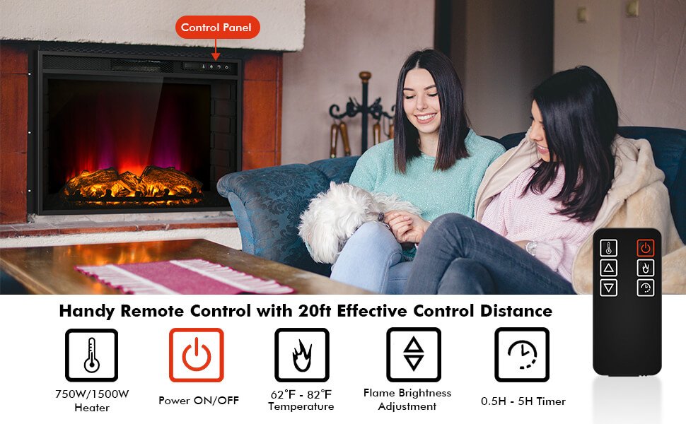 26 Inch Recessed Electric Fireplace with Customizable Flame Brightness