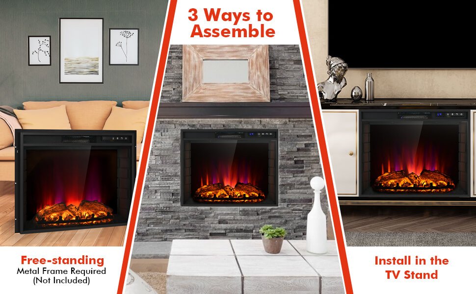 26 Inch Recessed Electric Fireplace with Customizable Flame Brightness