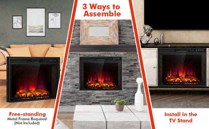 26 Inch Recessed Electric Fireplace with Customizable Flame Brightness