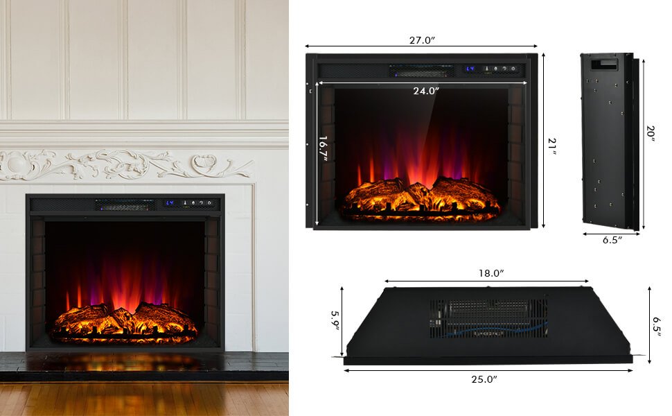 26 Inch Recessed Electric Fireplace with Customizable Flame Brightness