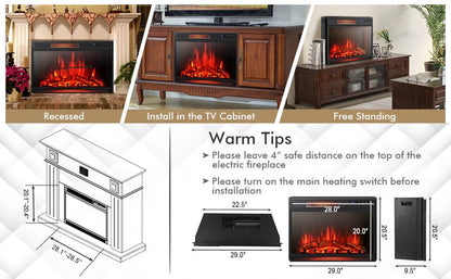 28 Inch Electric Fireplace Freestanding and Recessed with Remote Control