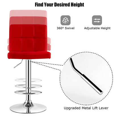 Set of 2 Modern PU Leather Bar Stools with Adjustable Height, Swivel Seat, Backrest and Footrest - Red