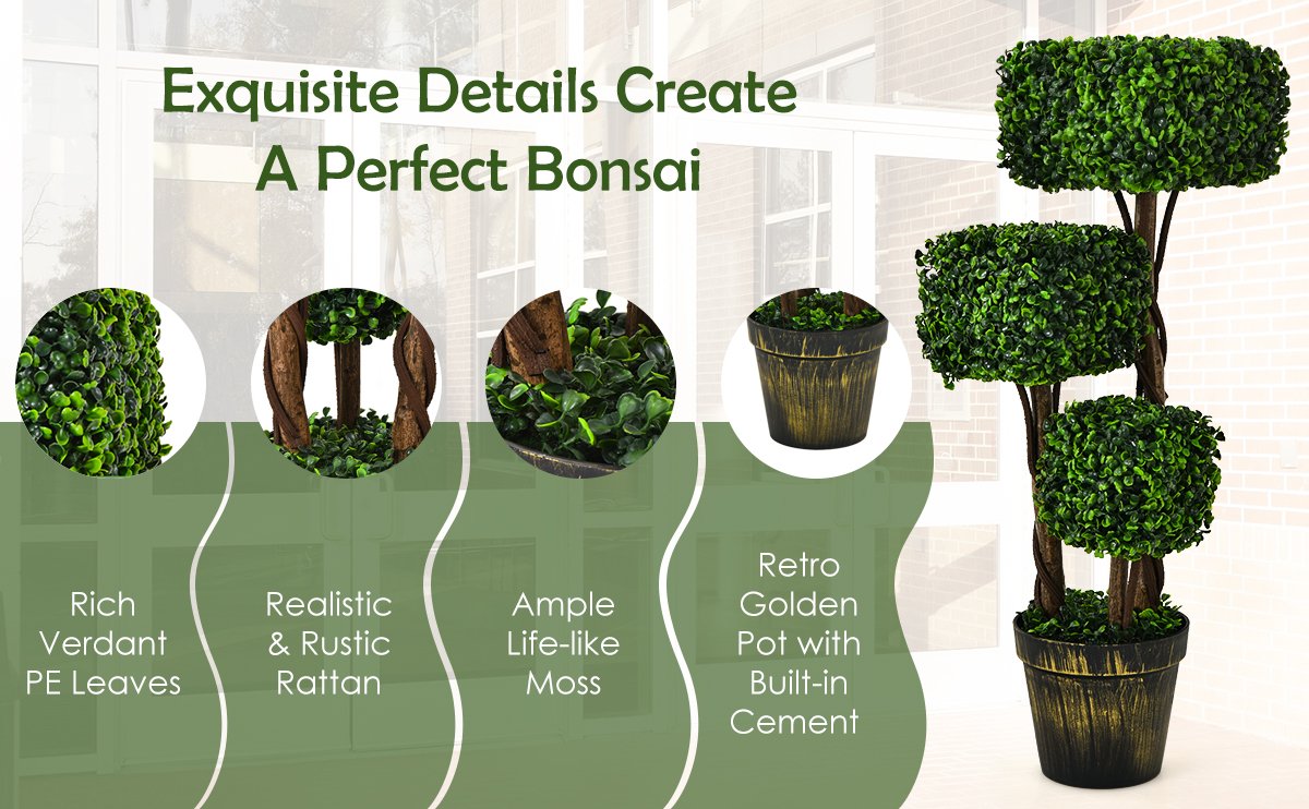 36 Inch Realistic Artificial Boxwood Topiary Tree – UV Protected for Indoor & Outdoor Decor