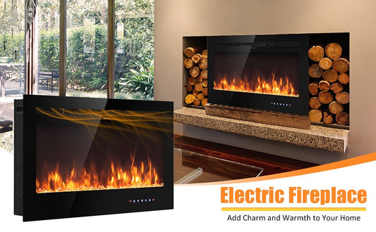 36 Inch Wall Mounted Electric Fireplace Insert with Timer