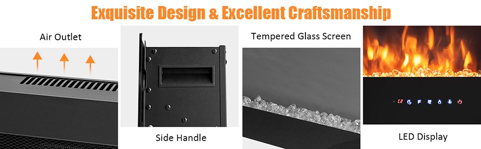 36 Inch Wall Mounted Electric Fireplace Insert with Timer