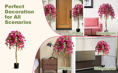 4.5ft Artificial Azalea Tree with Realistic Flowers and Cement Pot – Lifelike Indoor/Outdoor Décor