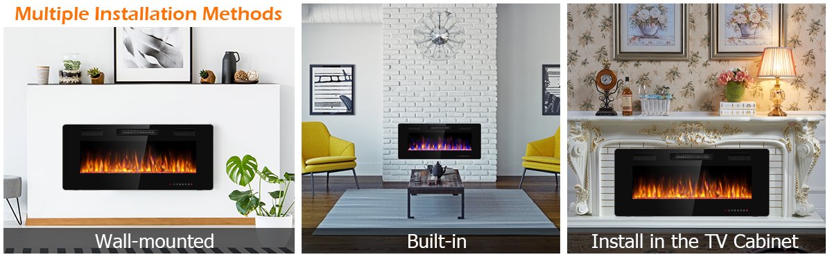 42 Inch Recessed Ultra Thin Electric Fireplace with Timer & Adjustable Heat