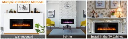 42 Inch Recessed Ultra Thin Electric Fireplace with Timer & Adjustable Heat