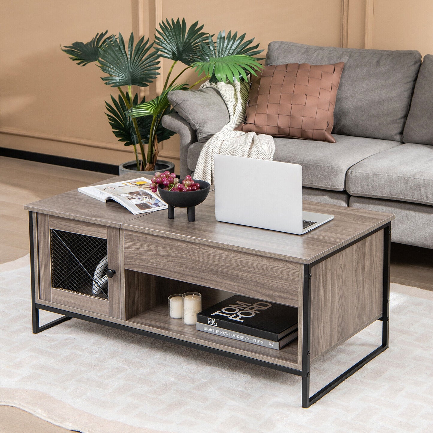 Multi Functional Lift Top Coffee Table with Enclosed and Open Storage