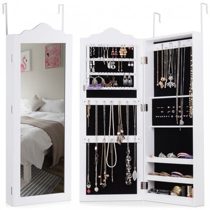 Wall Mounted Jewelry Armoire with Full Length Mirror and Storage Shelves