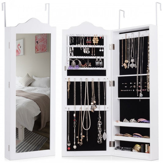 Wall Mounted Jewelry Armoire with Full Length Mirror and Storage Shelves