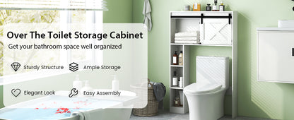 4 Tier Bathroom Storage Cabinet with Sliding Barn Door