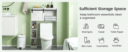 4 Tier Bathroom Storage Cabinet with Sliding Barn Door