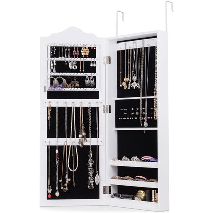 Wall Mounted Jewelry Armoire with Full Length Mirror and Storage Shelves