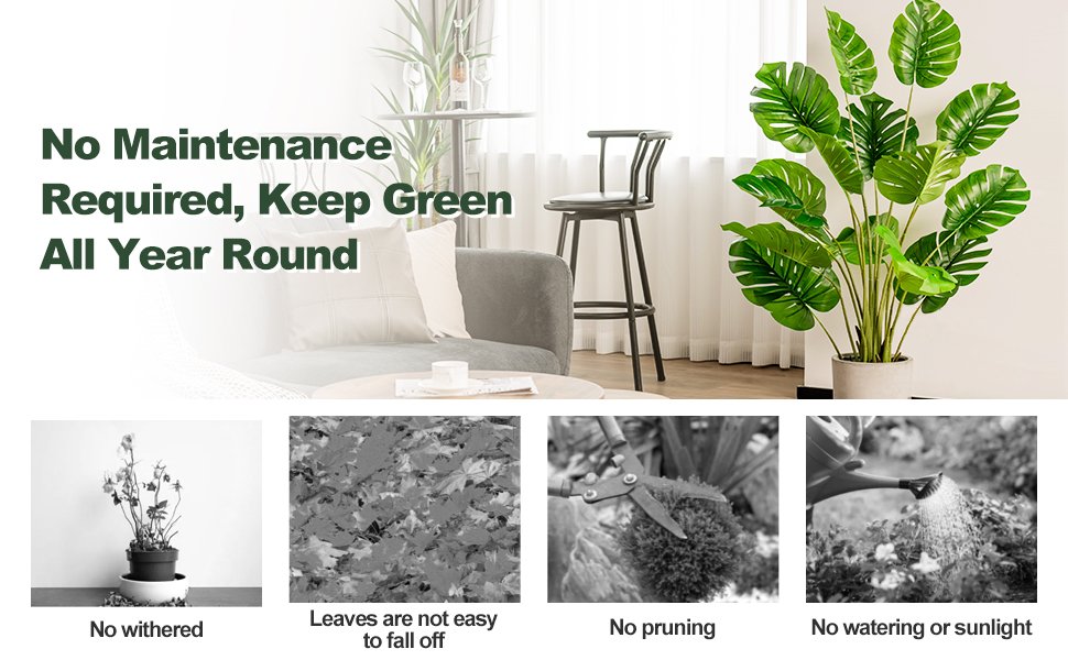 Set of 2 - 5 Foot Artificial Monstera Deliciosa Trees with Lush Greenery