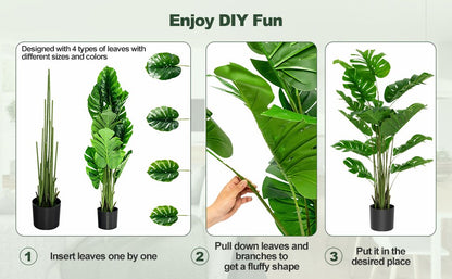 Set of 2 - 5 Foot Artificial Monstera Deliciosa Trees with Lush Greenery