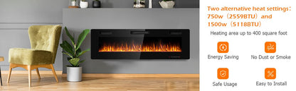 60 Inch Ultra Slim Electric Fireplace with Dual Heat Settings