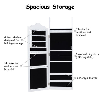 Wall Mounted Jewelry Armoire with Full Length Mirror and Storage Shelves
