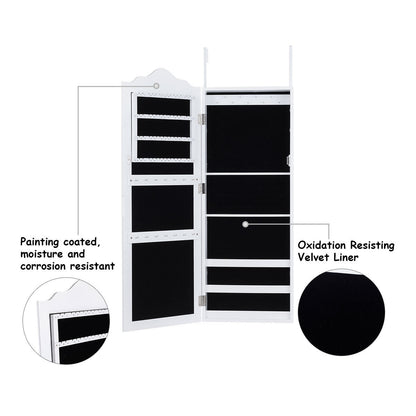 Wall Mounted Jewelry Armoire with Full Length Mirror and Storage Shelves